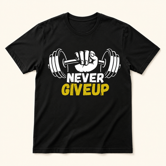 Never Give Up Gym T-Shirt for Men – Black Fitness Shirt | Zypix Prints Dubai