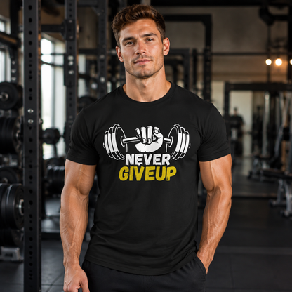 Never Give Up Gym T-Shirt for Men – Black Fitness Shirt | Zypix Prints Dubai